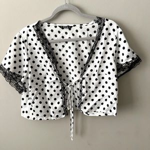 Polka dot/lace, tie top, shein